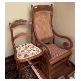 Antique cane rocker, rose back parlor chair