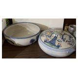 2 M.A. Hadley stoneware bowls with lid 14"