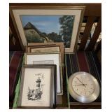 Flat of framed maps, framed prints