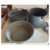 3 graniteware pans 12" diameter