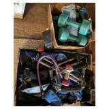 2 boxes exercise and weight lifting items