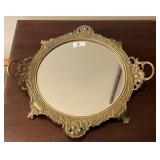 Ornate brass mirrored vanity tray