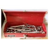 Red metal Homak tool box w/Craftsman tools