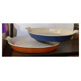 2 Le Creuset enamel cast iron open bakers 16"