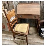 Oak drop front secretary desk with oak chair