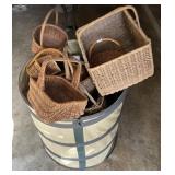 2 collapsible leaf bins with 8 woven baskets