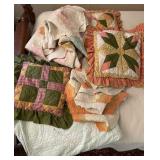 Cutter quilt, quilt pieces, quilted throw pillows