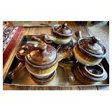 Flat with 8 stoneware individual soup bowls