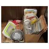 2 large flats with bakeware, placemats,