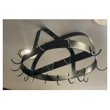 Wrought iron hanging pot rack & hooks 15x20