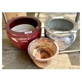3 large heavy planter pots