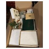 Box of Christmas Village houses & accessories