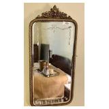Antique brass beveled wall mirror 11" x 24"