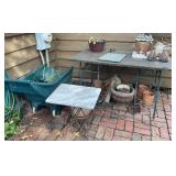 Patio group with marble top table, garden cart,