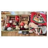 2 boxes of Christmas dï¿½cor and stockings