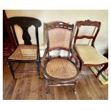 Antique rocker & 2 side chairs--damage to cane