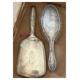 Sterling silver hand mirror and hair brush