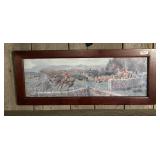 Framed hunt scene print 13x33