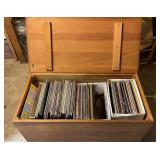 Wooden blanket box filled with LPs
