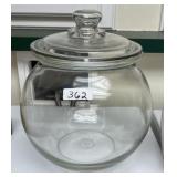 12" tall round glass candy jar with lid