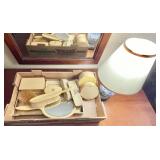 Flat of celluloid vanity items and table lamp