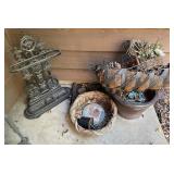 Antique cast iron umbrella stand, planter pots