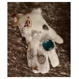 Costume jewelry brooches on ladies