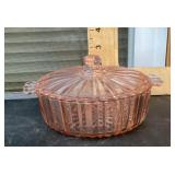 Pink Depression glass candy dish w/lid
