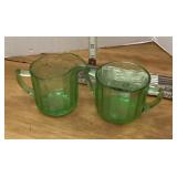 Green Depression uranium glass cream and sugar