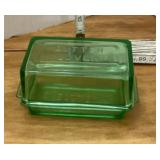 Green Depression uranium glass butter dish