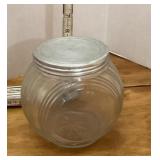 Glass candy jar with tin lid
