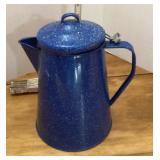 Blue graniteware coffee pot