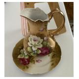 Hand painted Lefton pitcher and plate