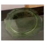 Green Depression yranium glass cake plate