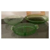 3 green Depression glass dishes