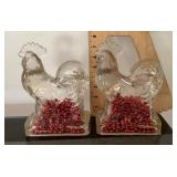 2 glass rooster candy containers