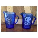2 cobalt blue Shirley Temple cream pitchers