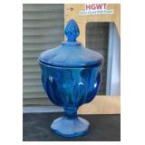 Blue glass candy jar