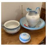 Pitcher and bowl, chamber pot, dresser box
