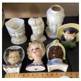 7 lady head vases --8 inches tall