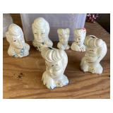 6 lady head vases