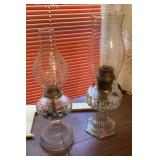 2 glass oil lamps