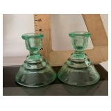 Pair of green Depression glass candle holders