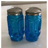 Blue glass salt and pepper shakers