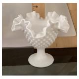 Milk glass hobnail ruffled edge compote