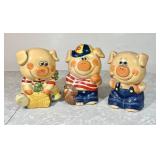 3 vintage chalkware pig banks