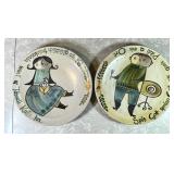 2 hand painted Swiss stoneware wall plates
