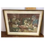 Vintage framed dogs playing poker print