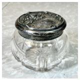 Cut crystal vanity powder jar with sterling lid