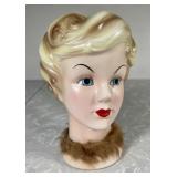 Enesco ceramic lady head vase with fur collar